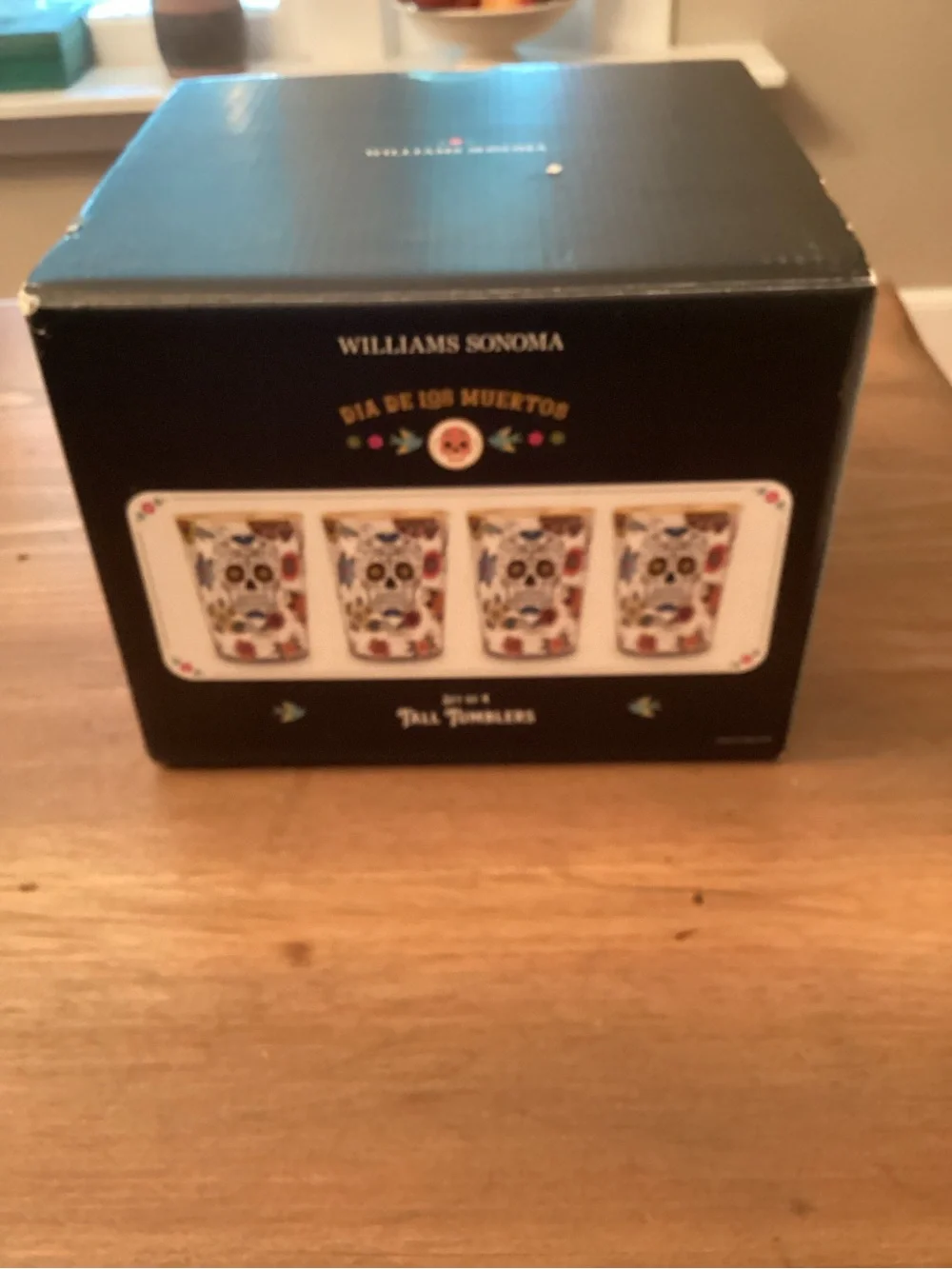 WILLIAMS SONOMA DIA DE LOS MUERTOS DAf OF THE DEAD GLASS TALL TUMBLERS SET OF 4